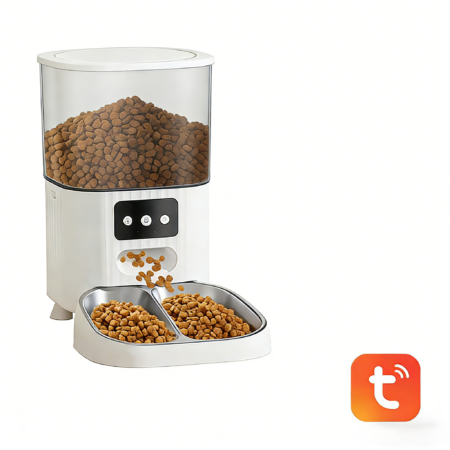 Smart Automatic Pet Feeder with Double Bowls - Large Capacity, Freshness Preservation, Remote Control, Timed & Quantitative Feeding for Cats and Dogs